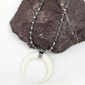Crescent Pendant Crystal 30” Necklace